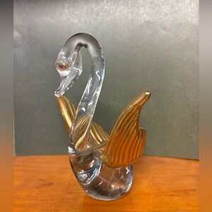 Vintage Elegant Glass Art Swan Figurine with Gold Accents